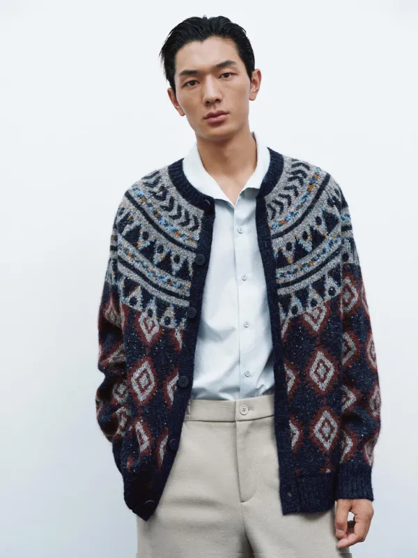 Intarsia Crew Neck Knitted Cardigans sold by Urban Revivo