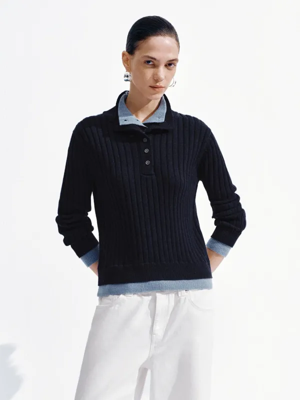 Polo Neck Long Sleeve Knitted T-Shirts sold by Urban Revivo