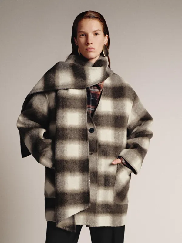 Oversize Scarf Neck Wool Blend Check Coats sold by Urban Revivo