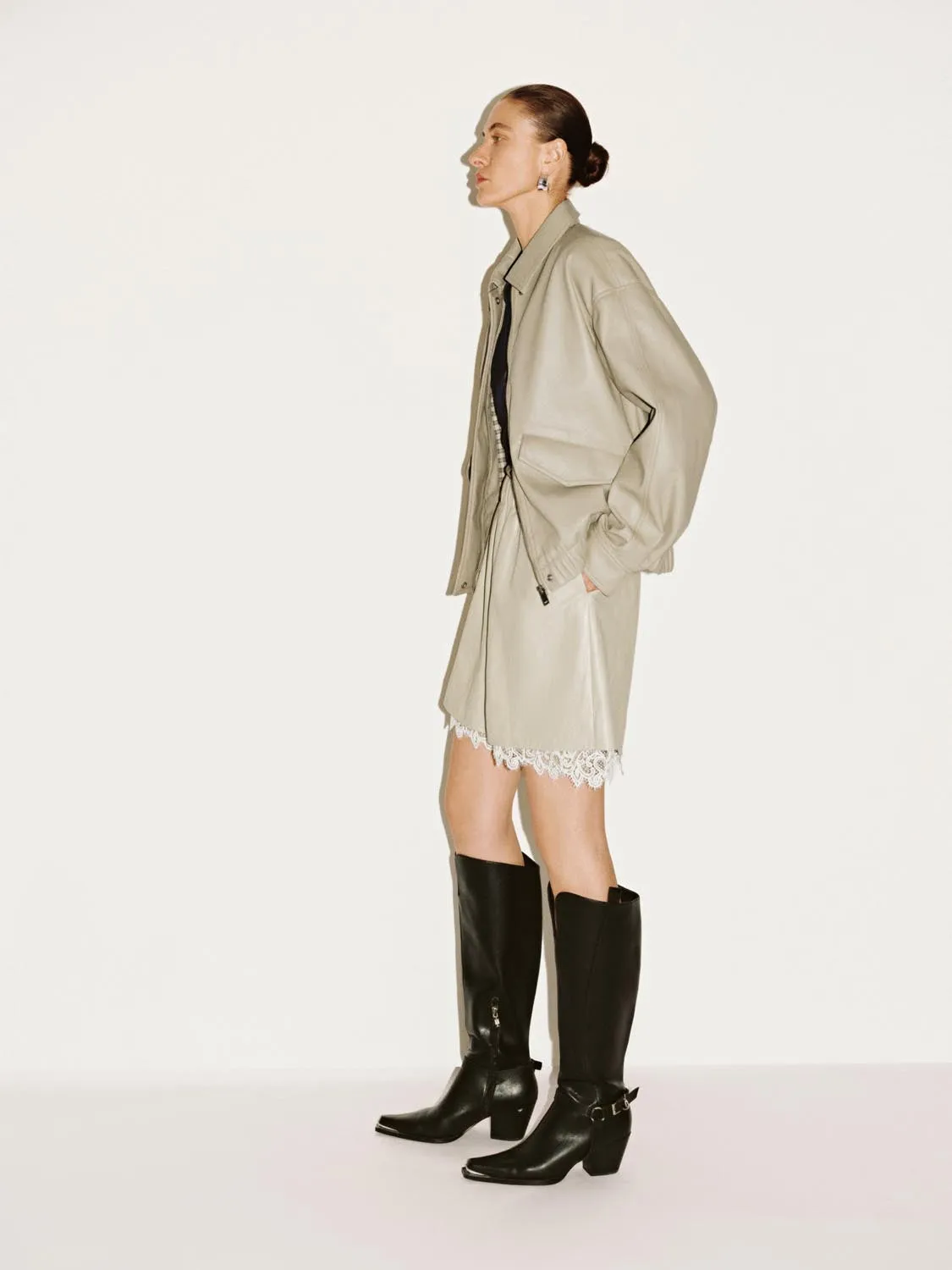 Faux Leather Concealed Button Bomber Jackets sold by Urban Revivo product image thumbnail 5