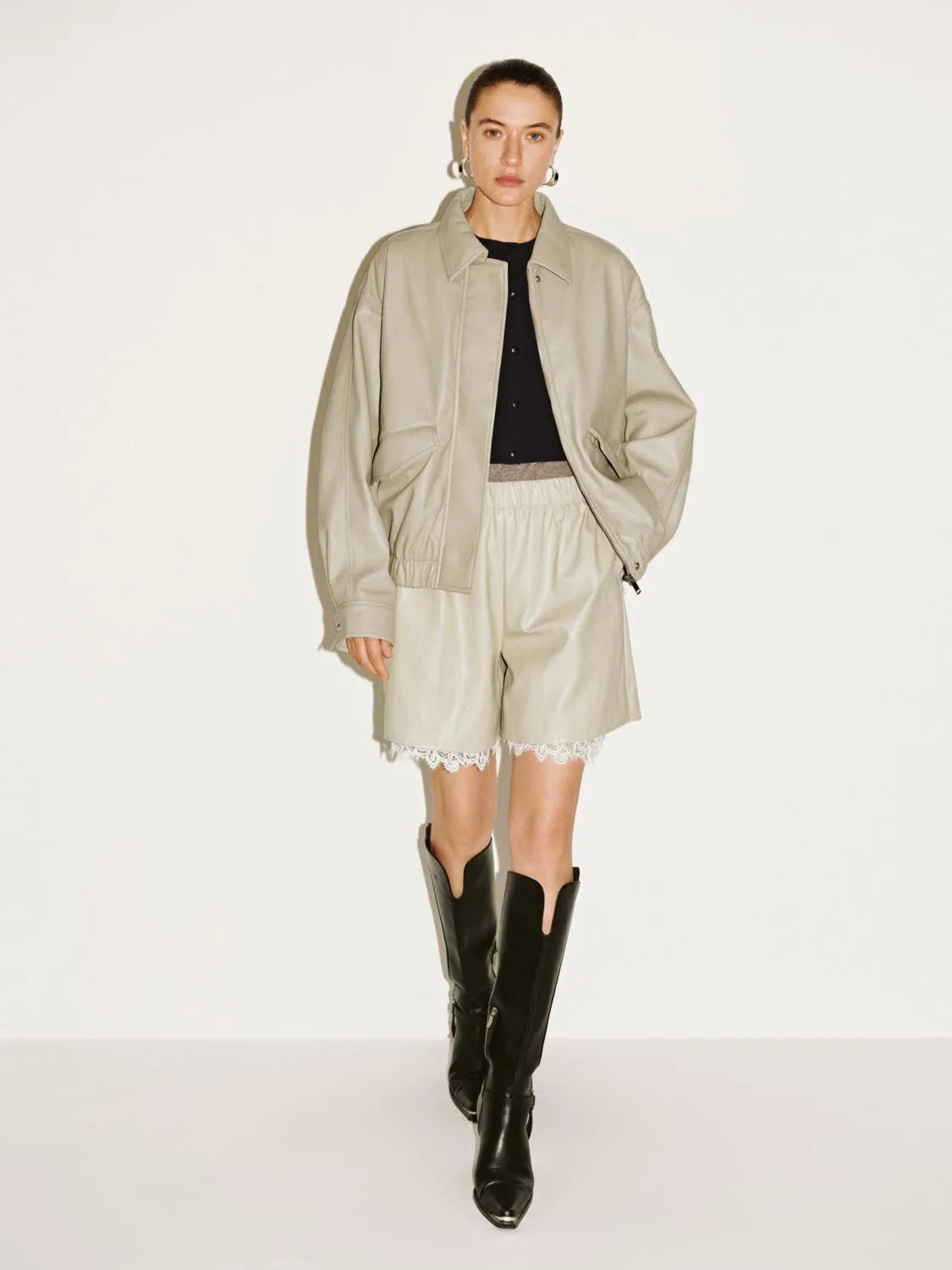 Faux Leather Concealed Button Bomber Jackets sold by Urban Revivo product image thumbnail 4