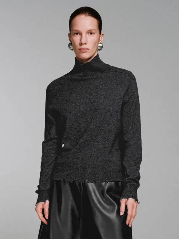 High Neck Raw Hem Wool Blend Knitted T-Shirts sold by Urban Revivo