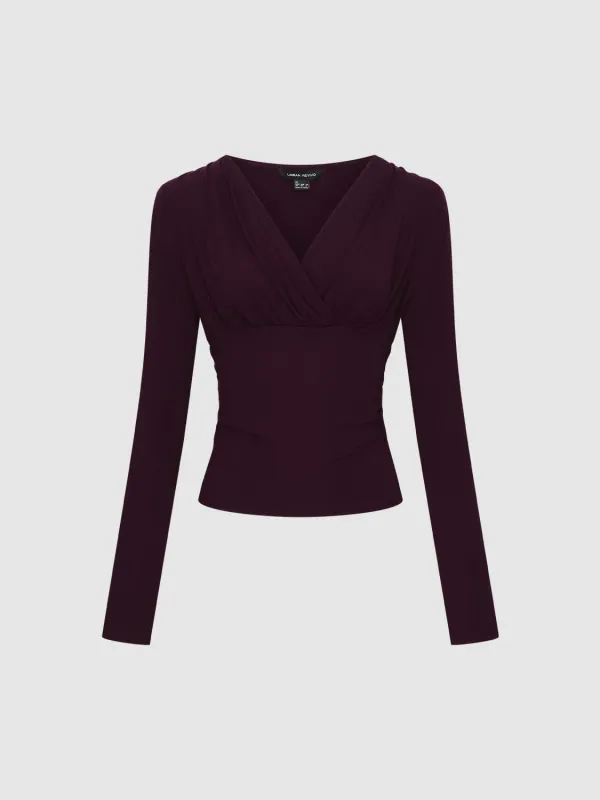 Nipped Waist V-Neck Long Sleeve T-Shirts sold by Urban Revivo