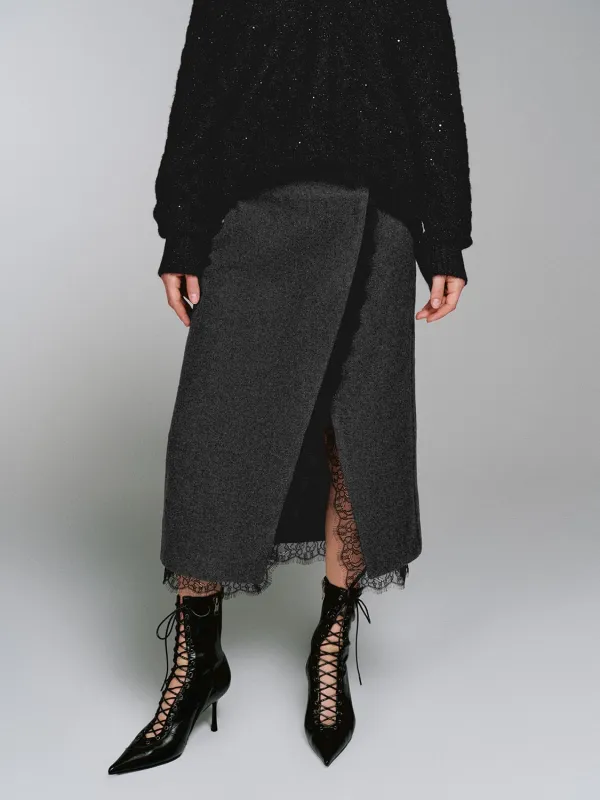 Wool Blend Overlap Detail Laced Midi Skirts sold by Urban Revivo