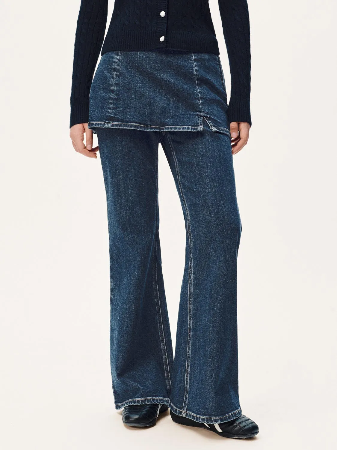 2 In 1 Skirt Overlay Flare Leg Jeans sold by Urban Revivo