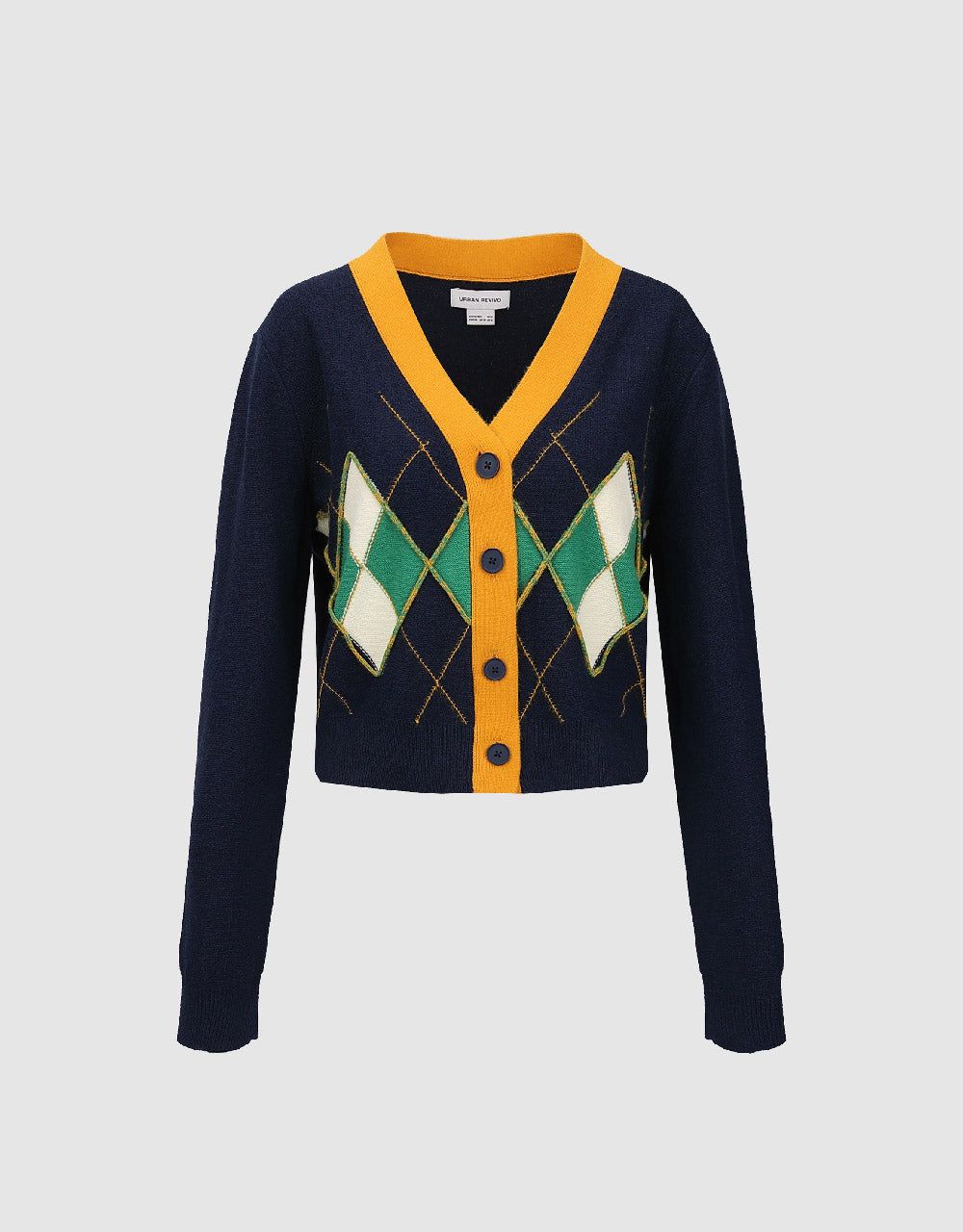 Argyle Printed V-Neck Knitted Cardigan sold by Urban Revivo product image thumbnail 2