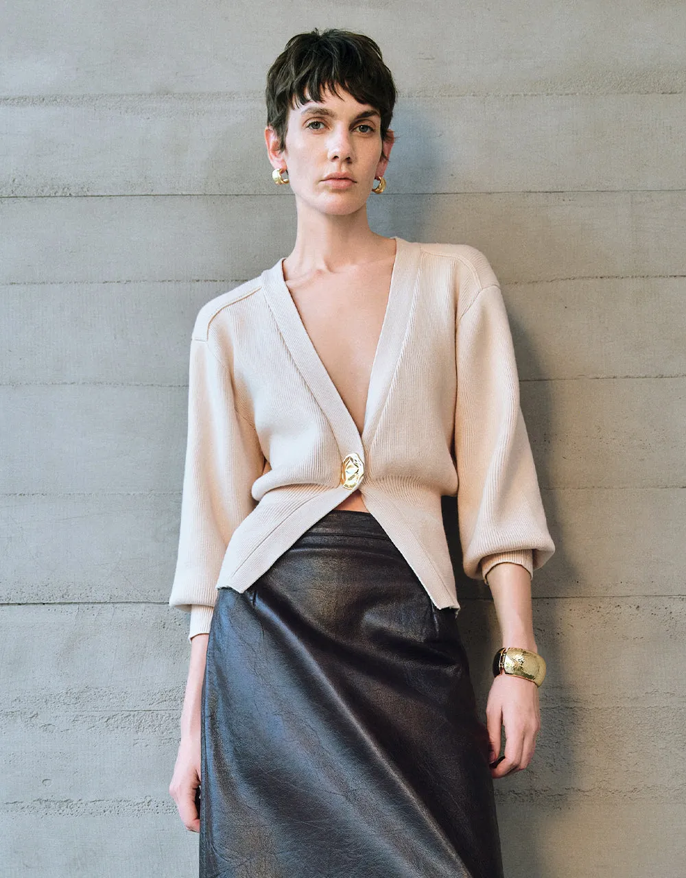 V-Neck One Button Skater Knitted Cardigan sold by Urban Revivo