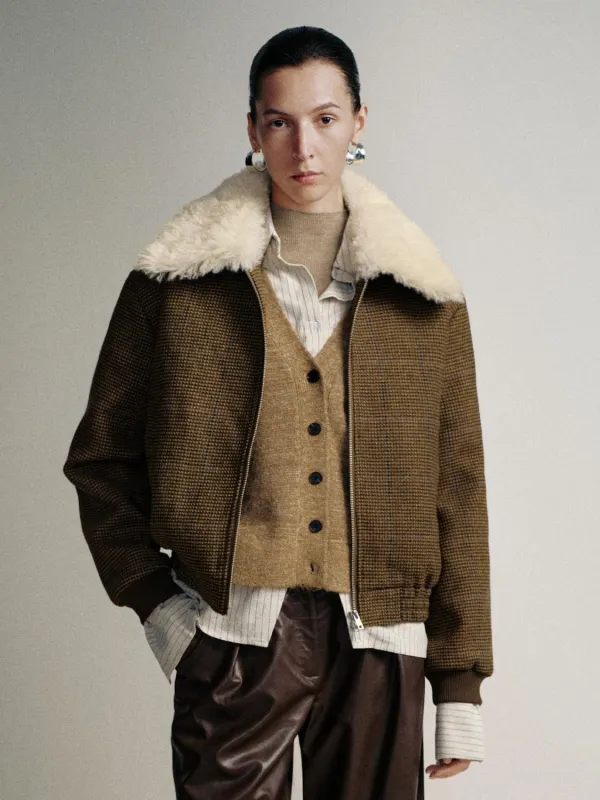 Wool Blend Faux Fur Lapel Plaid Jackets sold by Urban Revivo