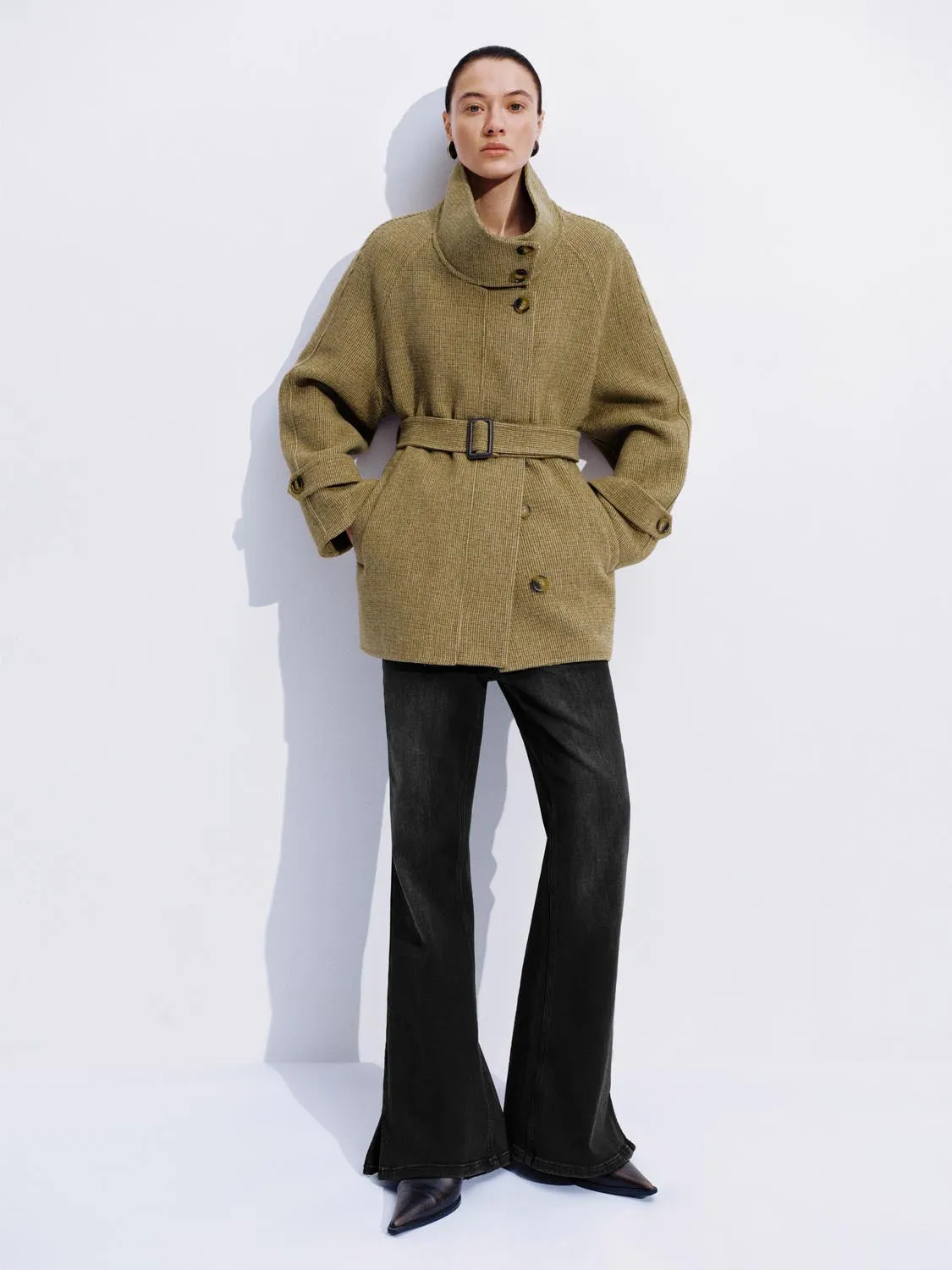 Wool Blend High Neck Belted Short Coats sold by Urban Revivo product image thumbnail 4