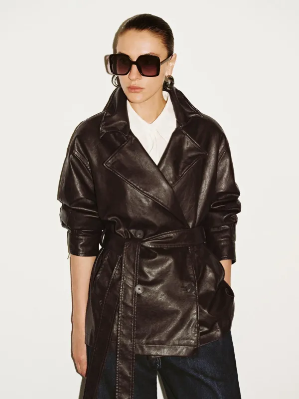 Double Breasted Belted Faux Leather Jackets sold by Urban Revivo