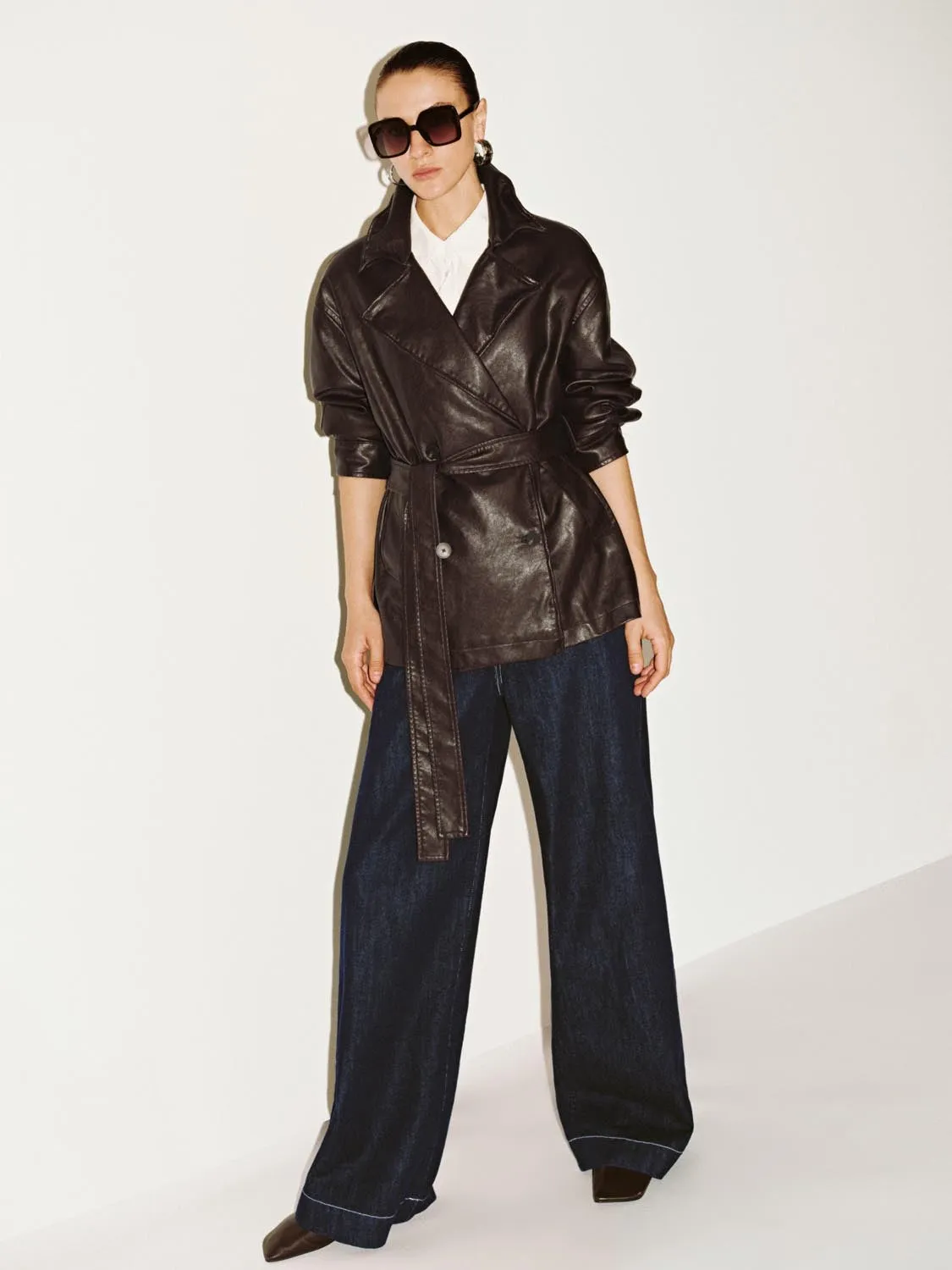 Double Breasted Belted Faux Leather Jackets sold by Urban Revivo product image thumbnail 4