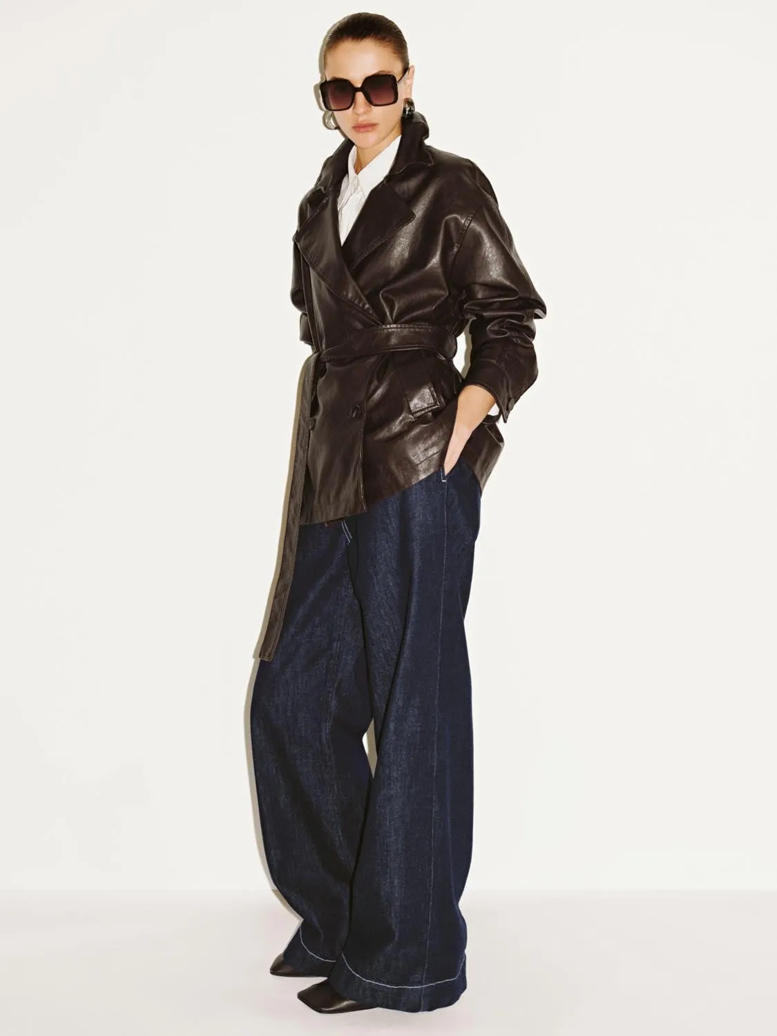 Double Breasted Belted Faux Leather Jackets sold by Urban Revivo product image thumbnail 5