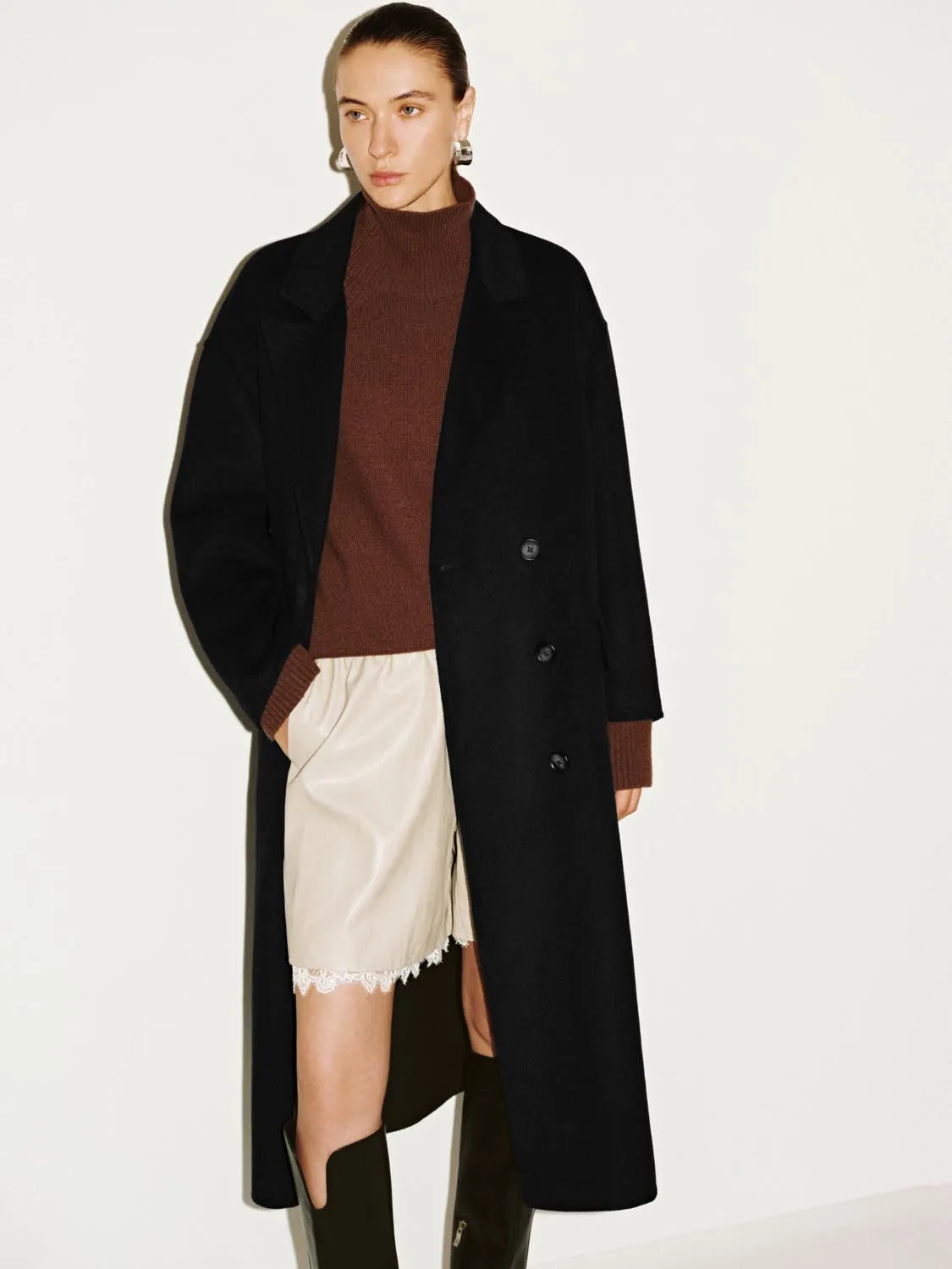 Wool Blend Double Breasted Flap Pocket Coats sold by Urban Revivo product image thumbnail 5
