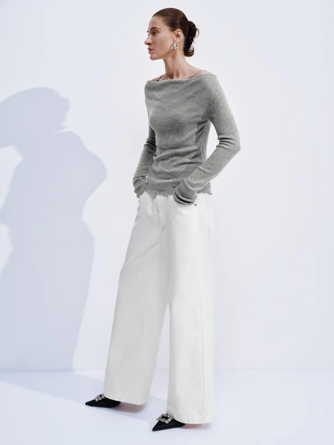 Off Shoulder Ruched Long Sleeve Knitted T-Shirts sold by Urban Revivo product image thumbnail 4