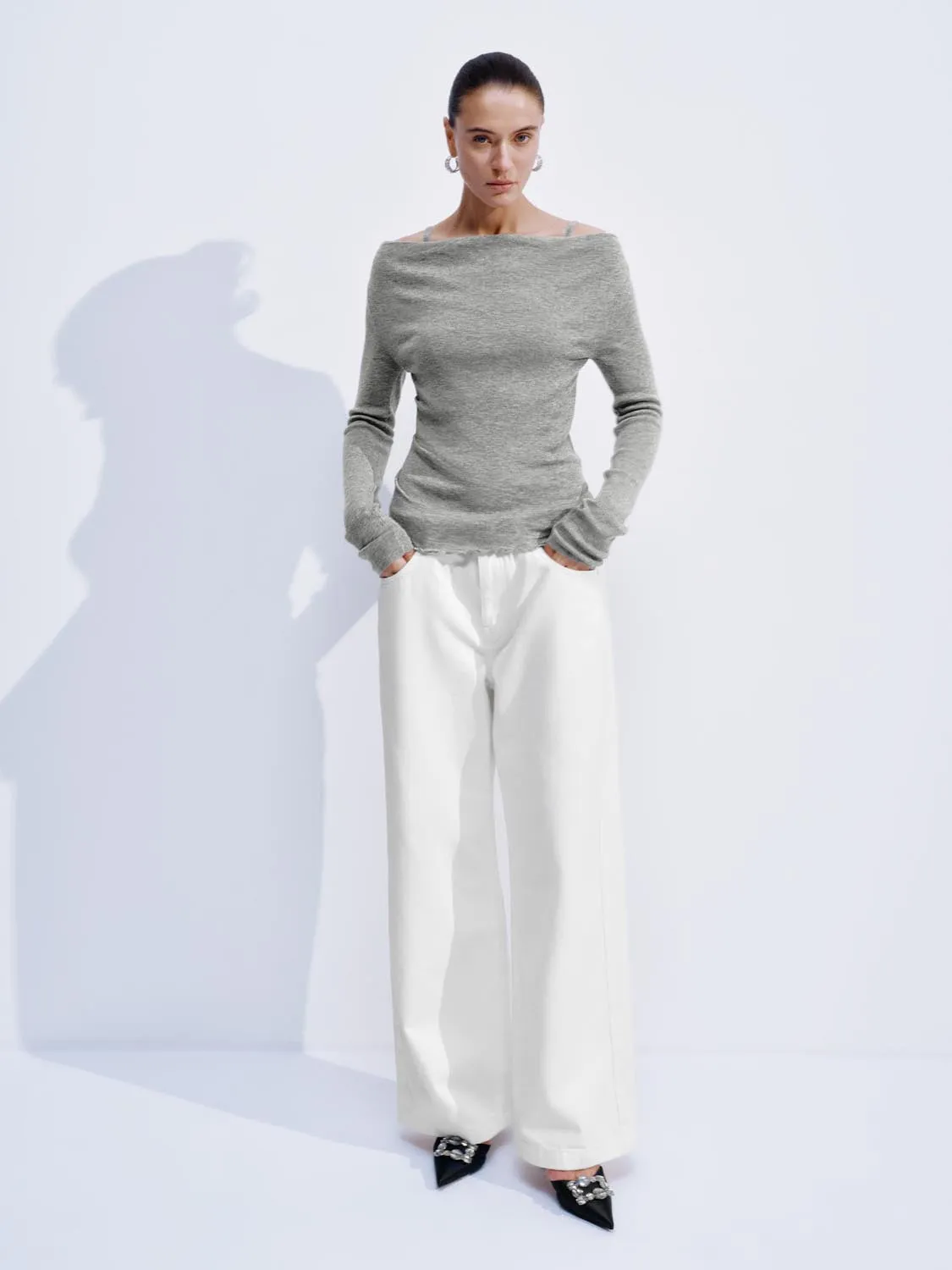 Off Shoulder Ruched Long Sleeve Knitted T-Shirts sold by Urban Revivo product image thumbnail 5