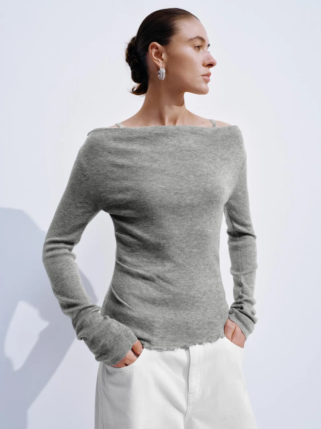 Off Shoulder Ruched Long Sleeve Knitted T-Shirts sold by Urban Revivo product image thumbnail 2