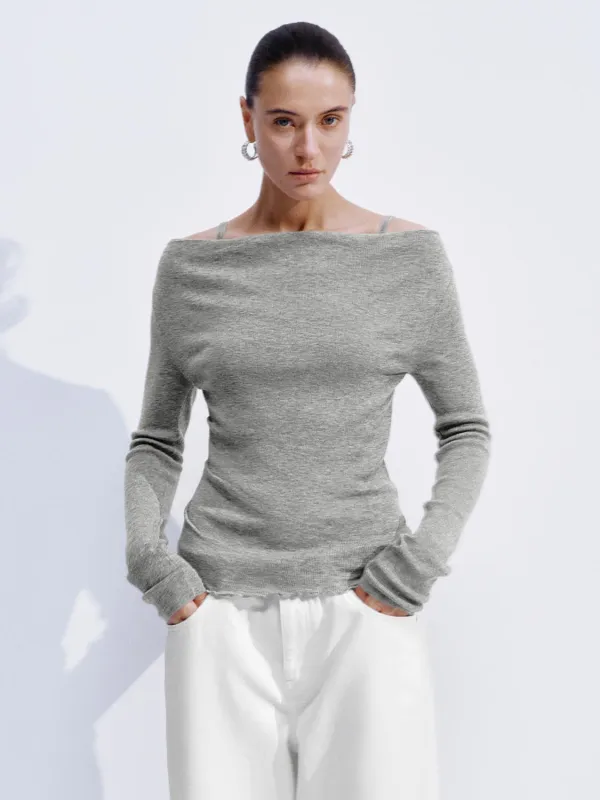 Off Shoulder Ruched Long Sleeve Knitted T-Shirts sold by Urban Revivo