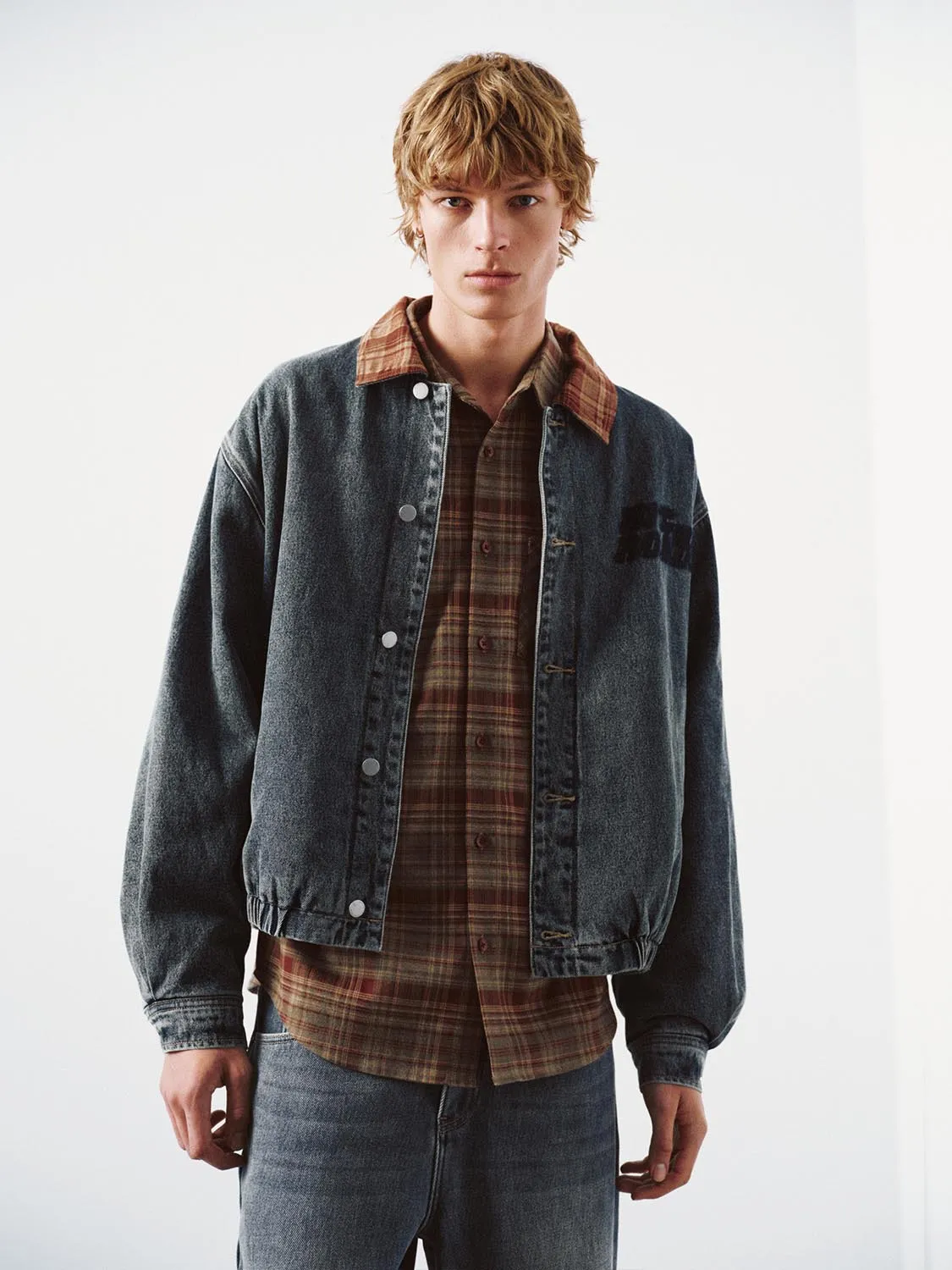 Contrast Plaid Collared Trucker Jackets sold by Urban Revivo