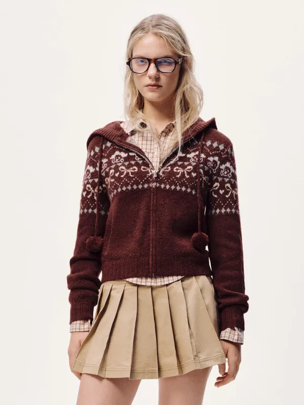 Hooded Intarsia Zip Up Knitted Cardigans sold by Urban Revivo