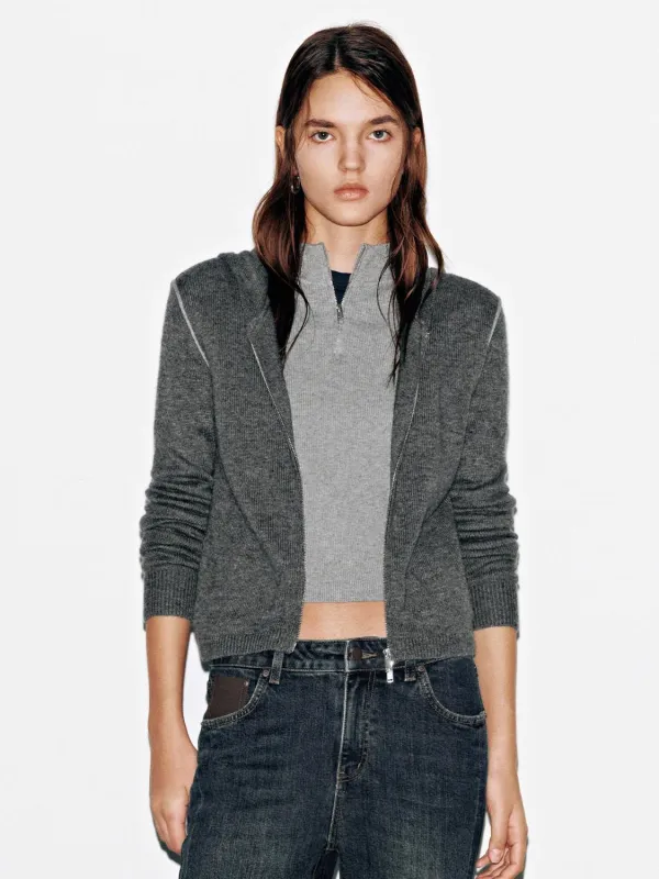 Hooded Zip Up Long Sleeve Knitted T-Shirts sold by Urban Revivo