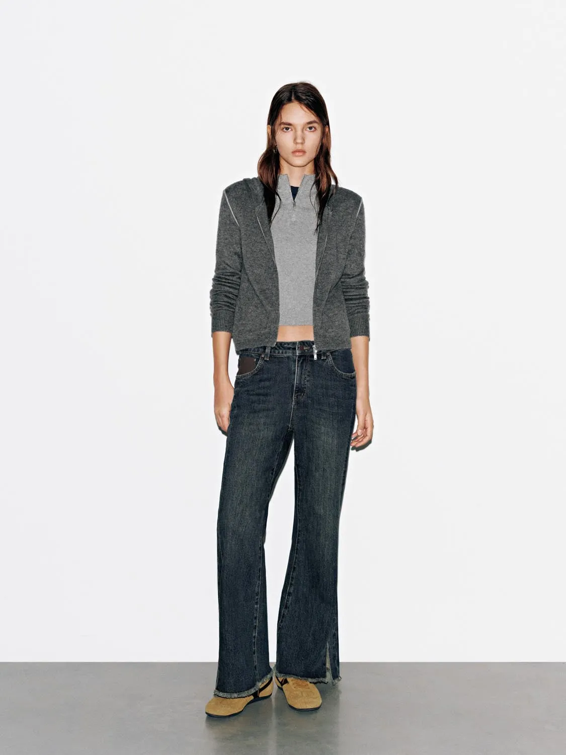 Wool Blend Hooded Zip Up Long Sleeve Knitted T-Shirts sold by Urban Revivo product image thumbnail 4