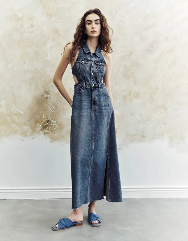 Cut-Out Sleeveless Denim Dress sold by Urban Revivo