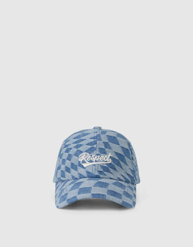 Checkered Denim Baseball Cap sold by Urban Revivo