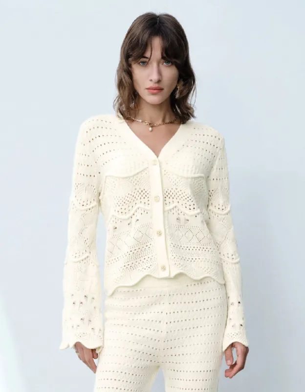 Crochet V-Neck Knitted Cardigan sold by Urban Revivo