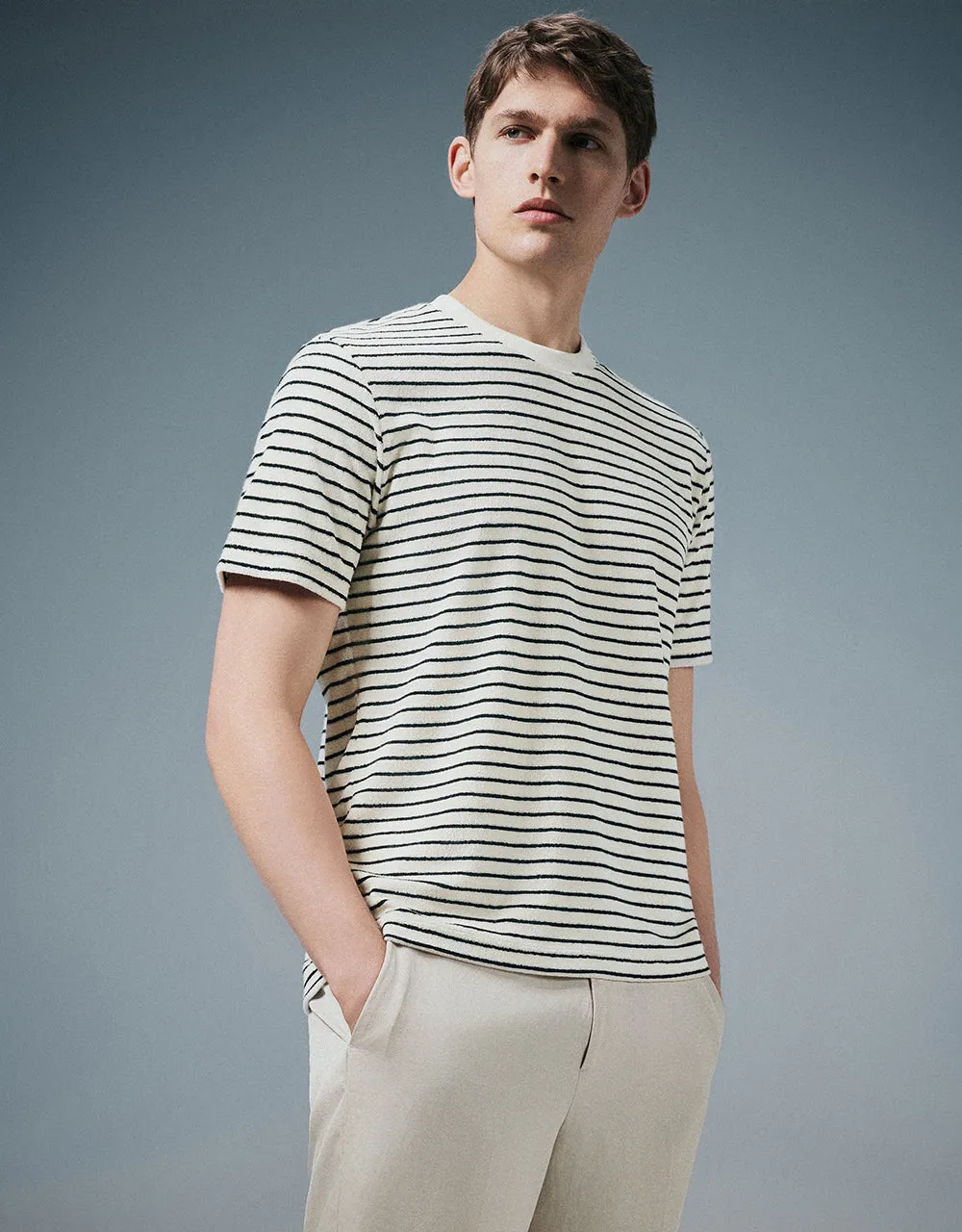 Striped Crew Neck T-Shirt sold by Urban Revivo