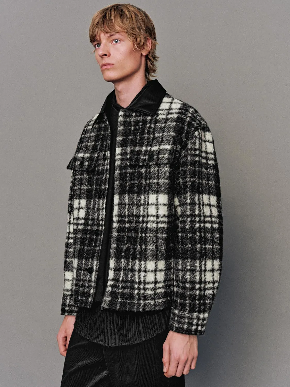 Faux Leather Collar Check Jackets sold by Urban Revivo product image thumbnail 2