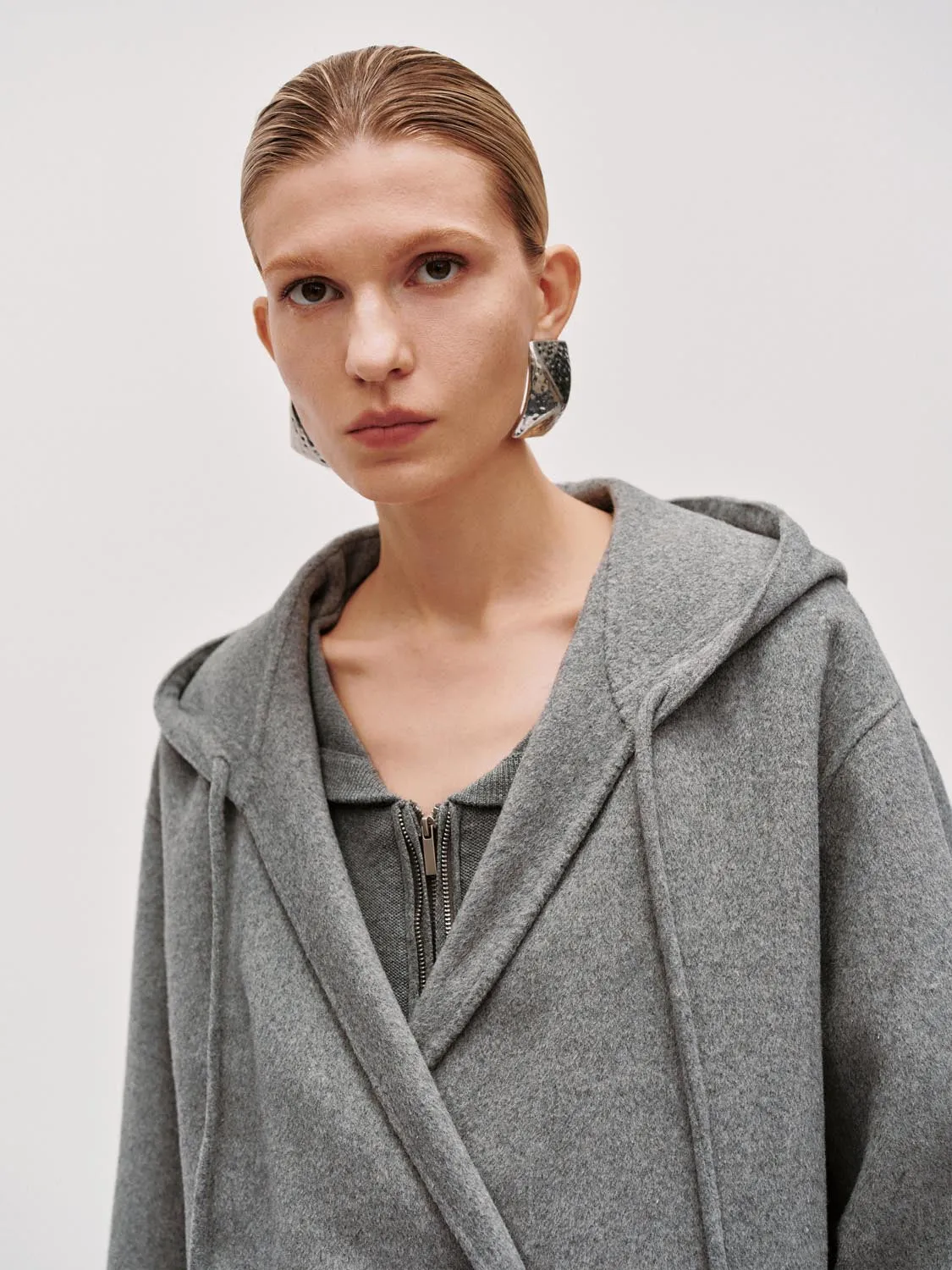 Wool Blend Double Breasted Drawstring Oversize Hooded Coats sold by Urban Revivo product image thumbnail 3