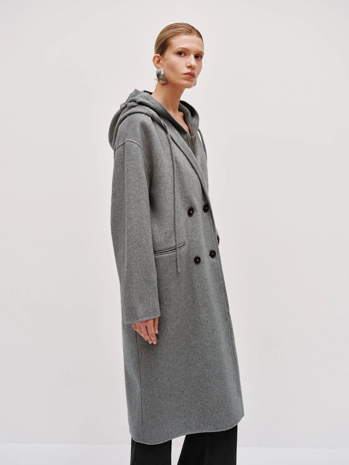 Wool Blend Double Breasted Drawstring Oversize Hooded Coats sold by Urban Revivo product image thumbnail 5