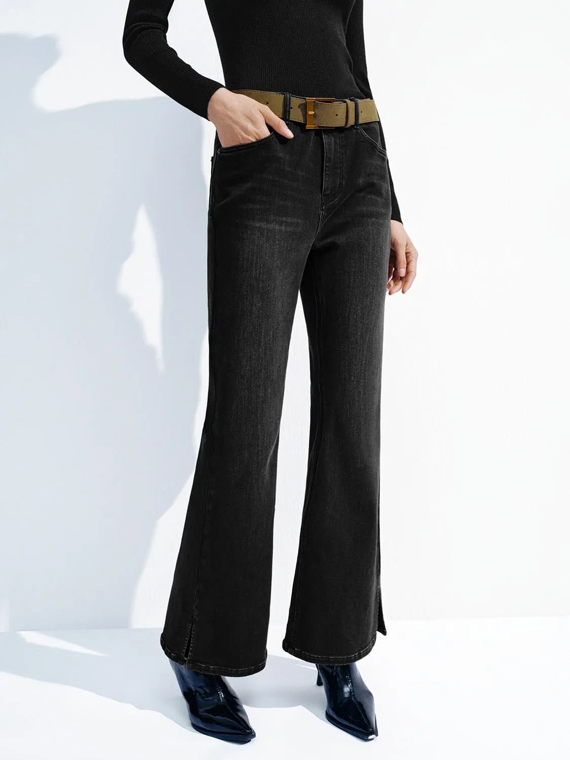 Belted Flare Leg Jeans sold by Urban Revivo