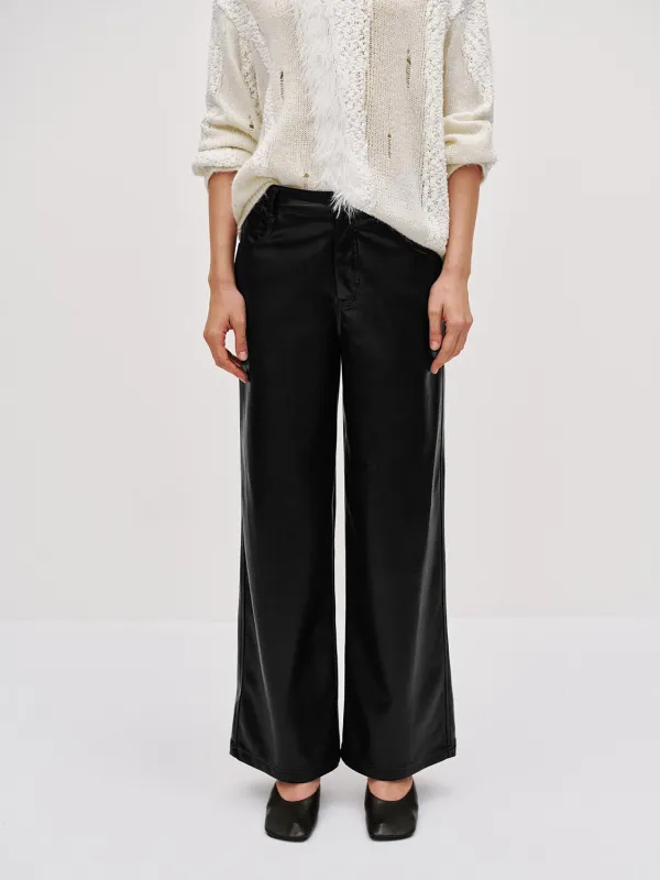 Faux Leather Wide Leg Pants sold by Urban Revivo