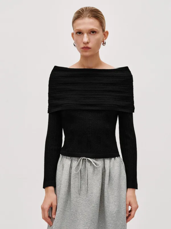 Off Shoulder Long Sleeve Knitted T-Shirts sold by Urban Revivo