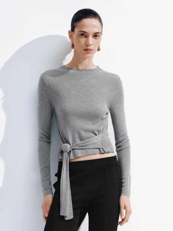 Wool Blend Tie Front Long Sleeve Knitted T-Shirts sold by Urban Revivo