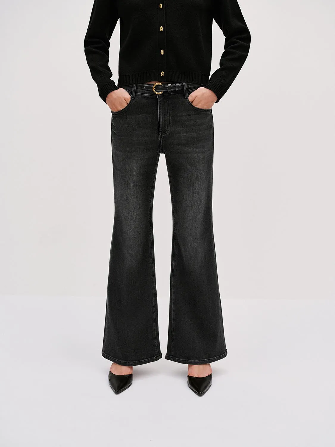 Belted Flare Leg Jeans sold by Urban Revivo