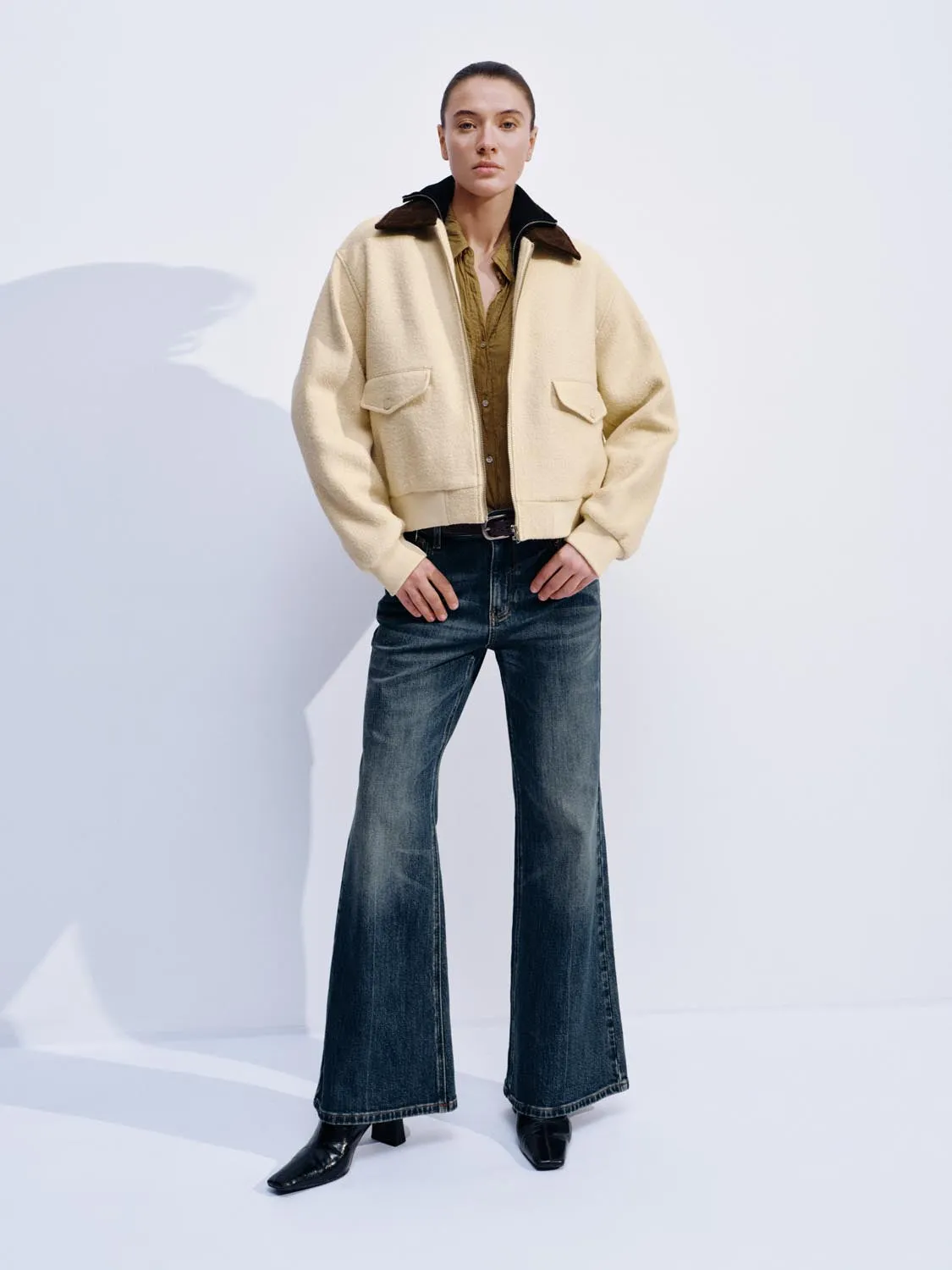 Wool Blend Flap Pockets Contrast Collar Bomber Jackets sold by Urban Revivo product image thumbnail 5