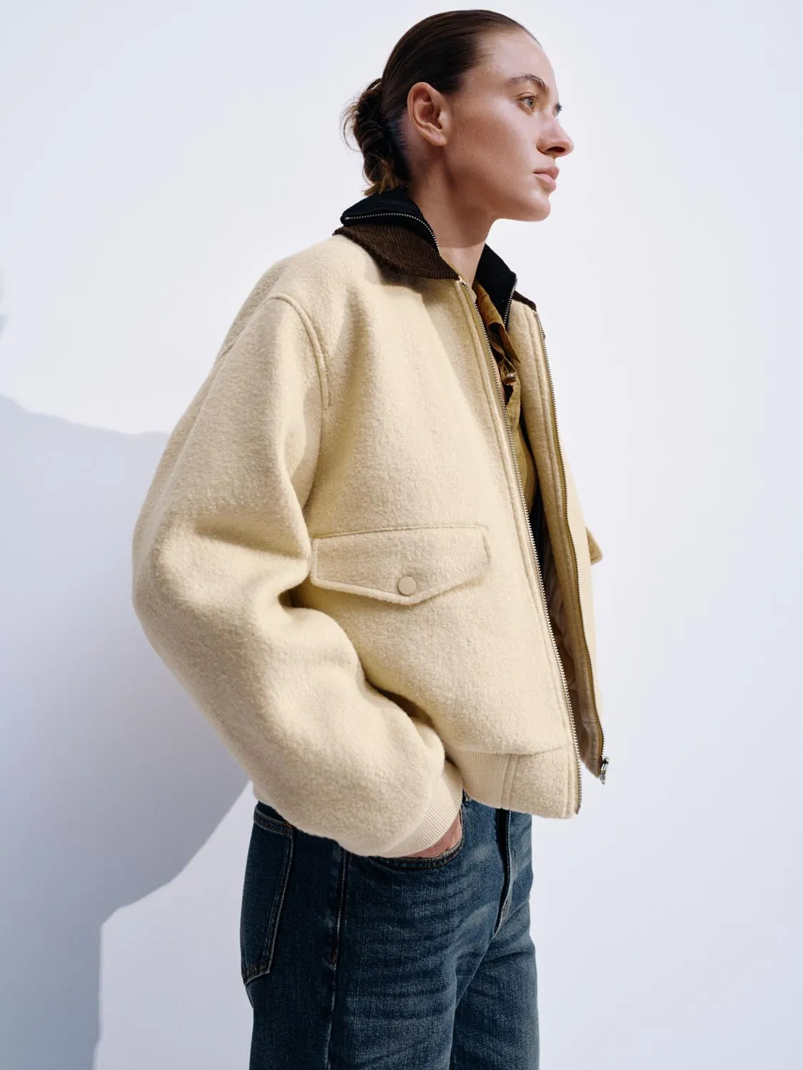Wool Blend Flap Pockets Contrast Collar Bomber Jackets sold by Urban Revivo product image thumbnail 2