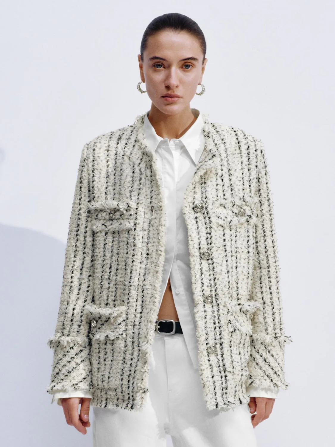 Raw Hem Striped Tweed Jackets sold by Urban Revivo