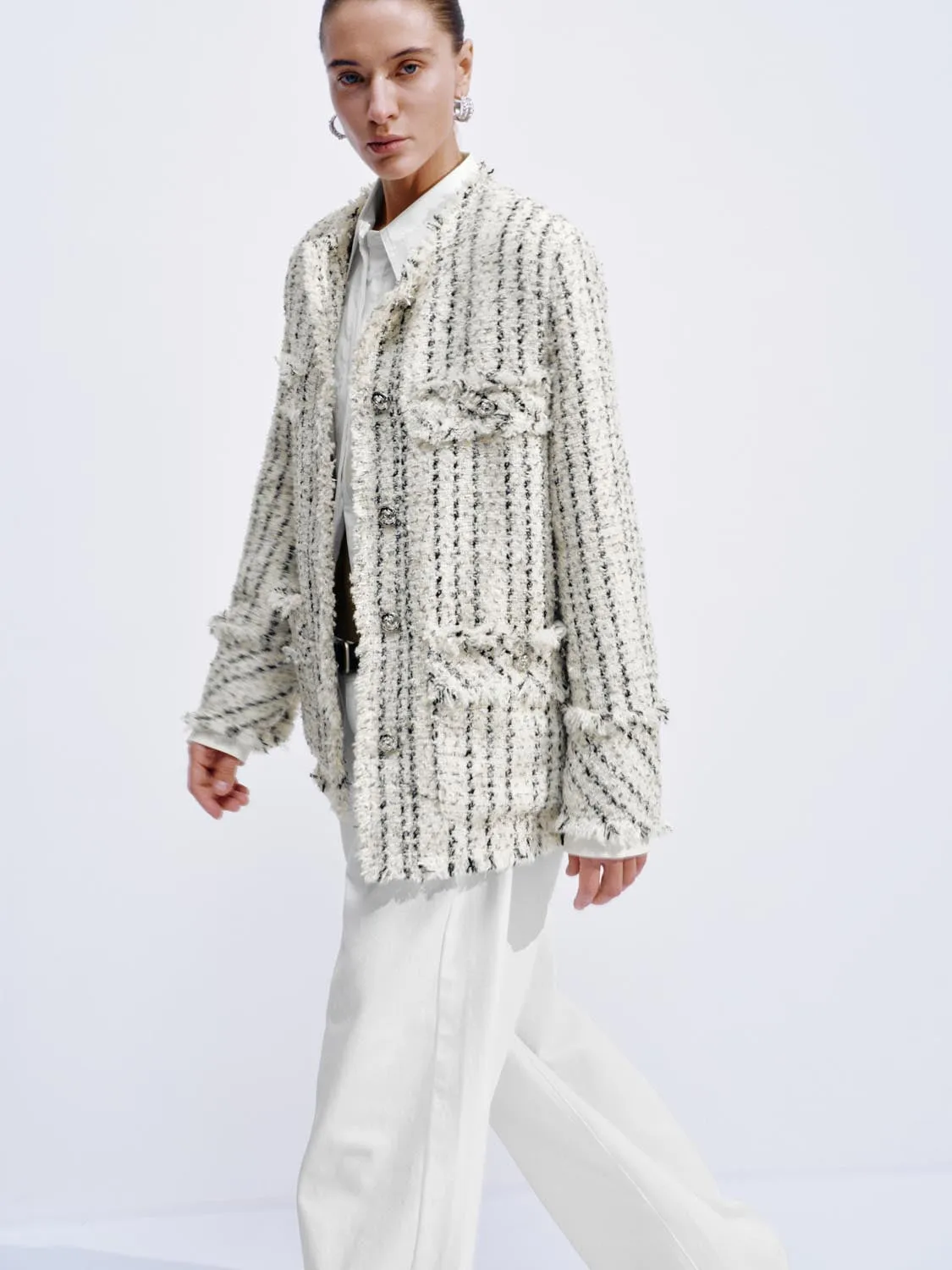 Raw Hem Striped Tweed Jackets sold by Urban Revivo product image thumbnail 2