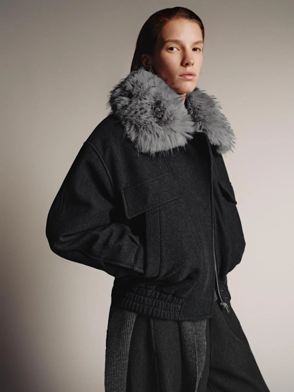 Faux Fur Collar Bomber Jackets sold by Urban Revivo product image thumbnail 2