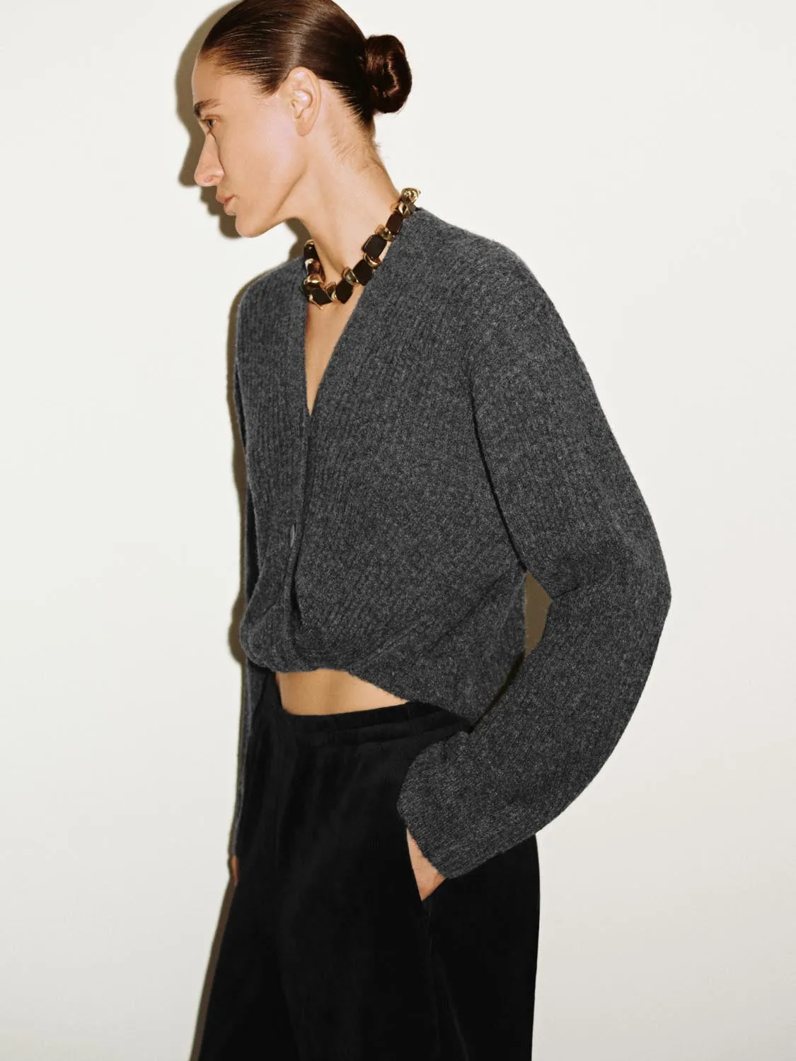 V-Neck Button Up Long Sleeve Knitted T-Shirts sold by Urban Revivo product image thumbnail 2