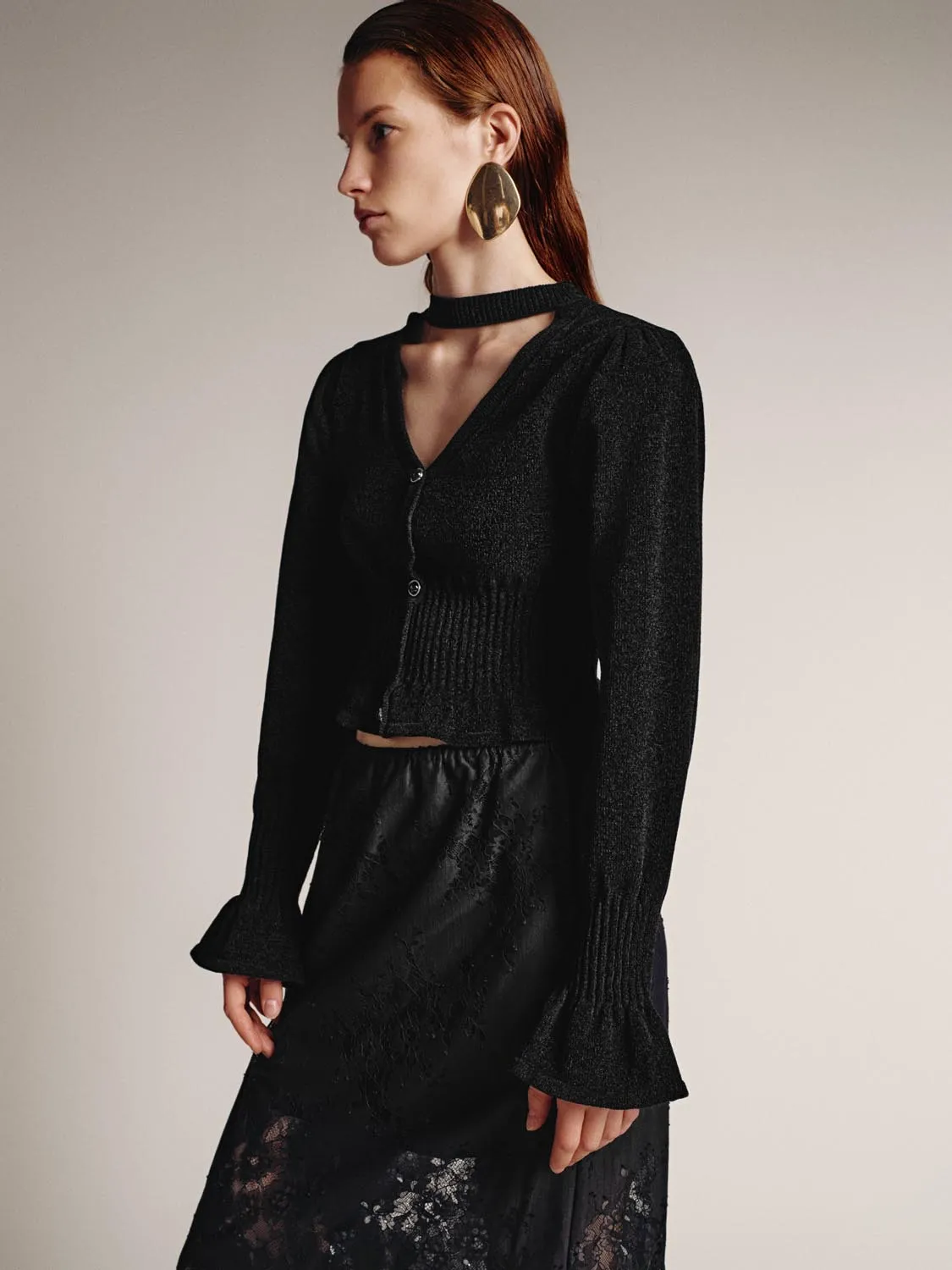 Scarf Neck V-Neck Ruffle Hem Knitted T-Shirts sold by Urban Revivo product image thumbnail 2