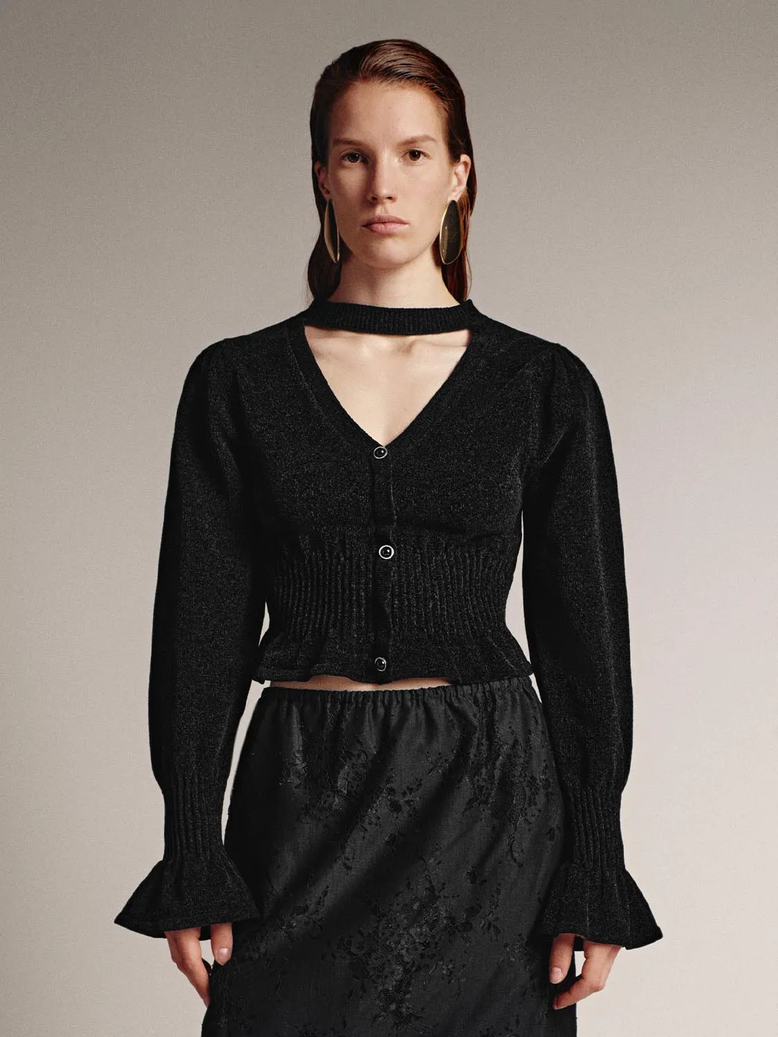 Scarf Neck V-Neck Ruffle Hem Knitted T-Shirts sold by Urban Revivo