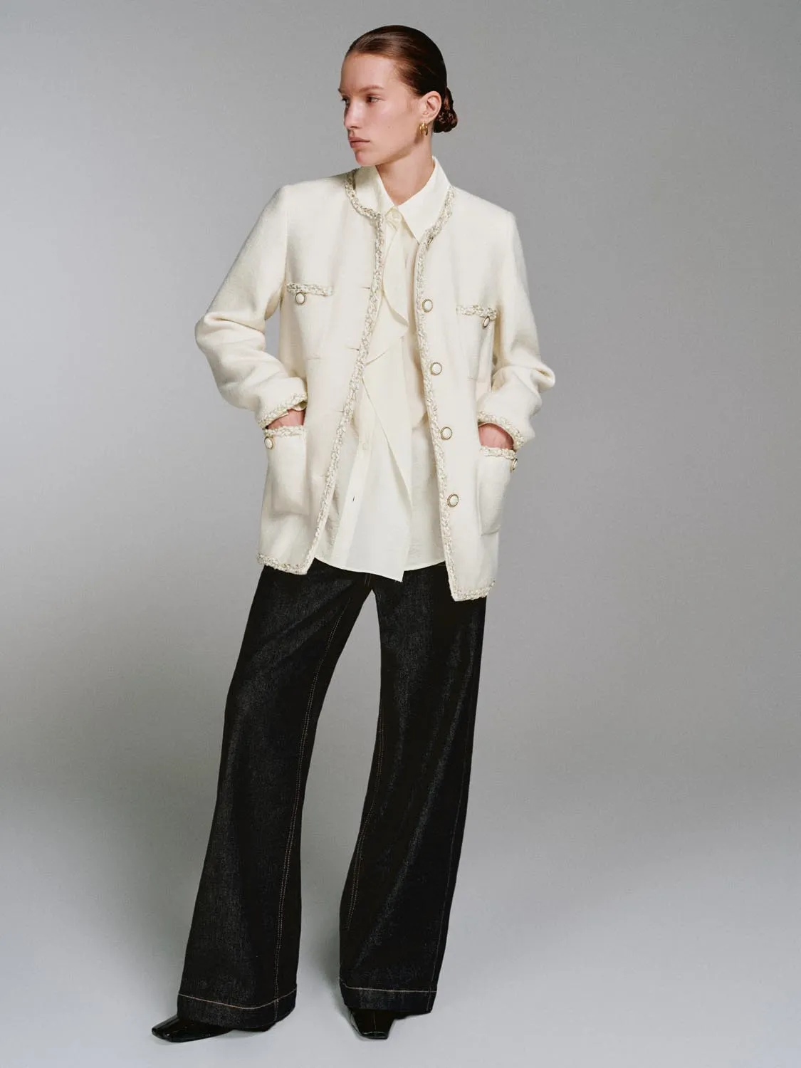 Wool Blend Raw Hem Patch Pocket Tweed Jackets sold by Urban Revivo product image thumbnail 5