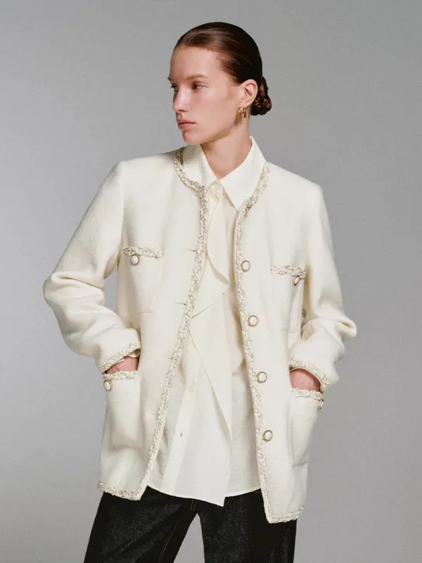 Wool Blend Raw Hem Patch Pocket Tweed Jackets sold by Urban Revivo