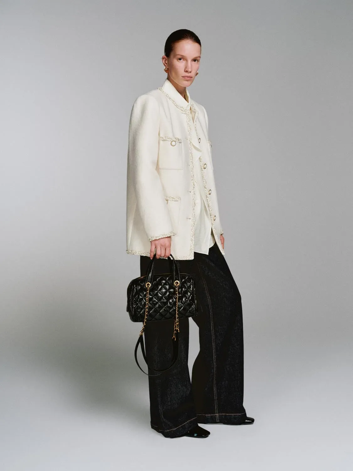 Wool Blend Raw Hem Patch Pocket Tweed Jackets sold by Urban Revivo product image thumbnail 4
