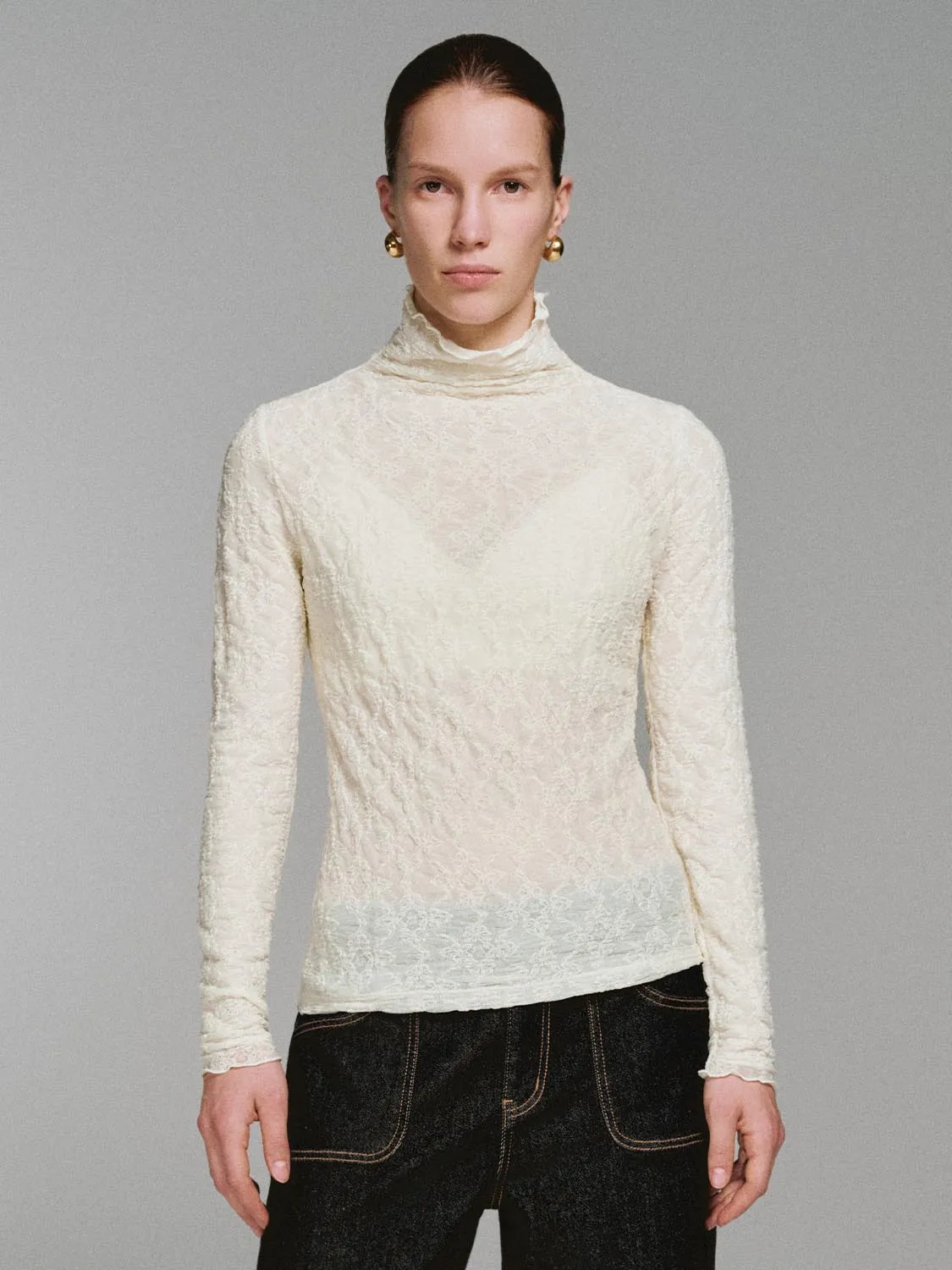 Ruffle Hem Textured Long Sleeve T-Shirts sold by Urban Revivo