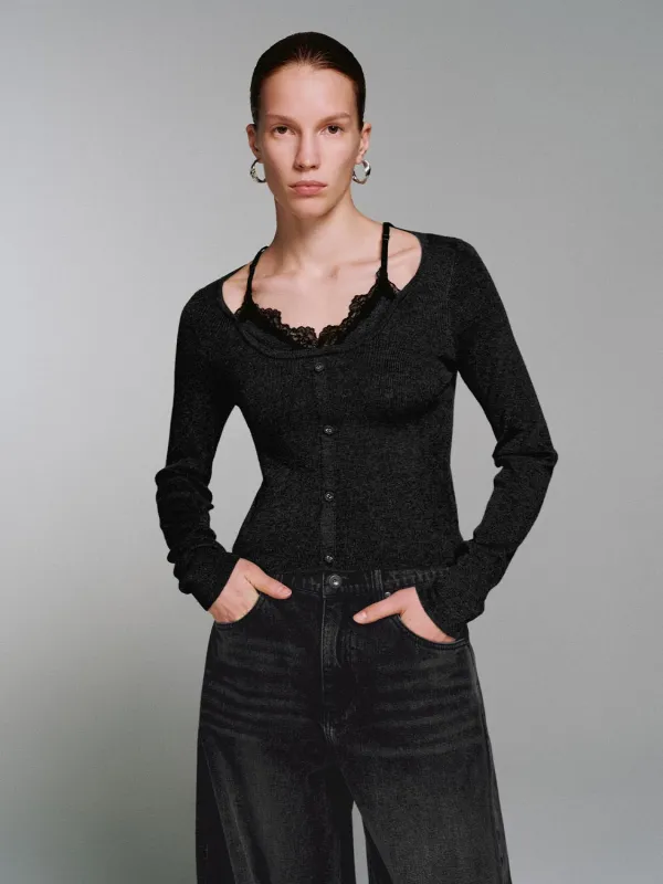 2 In 1 Laced Long Sleeve Knitted T-Shirts sold by Urban Revivo